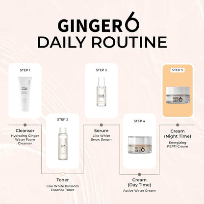 GINGER6 Energizing Pepti Cream 50g | Night Cream | 52% Ginger Extract | Peptide Complex Anti-Aging | Niacinamide Brightening | Adenosine Wrinkle Care | Firming Korean Moisturizer