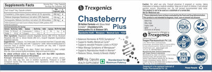 Trexgenics CHASTEBERRY PLUS Women's health formula with Chasteberry, Ashwagandha & Shatavari (60 Vcaps) (Pack of 1)