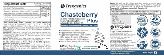 Trexgenics CHASTEBERRY PLUS Women's health formula with Chasteberry, Ashwagandha & Shatavari (60 Vcaps) (Pack of 1)