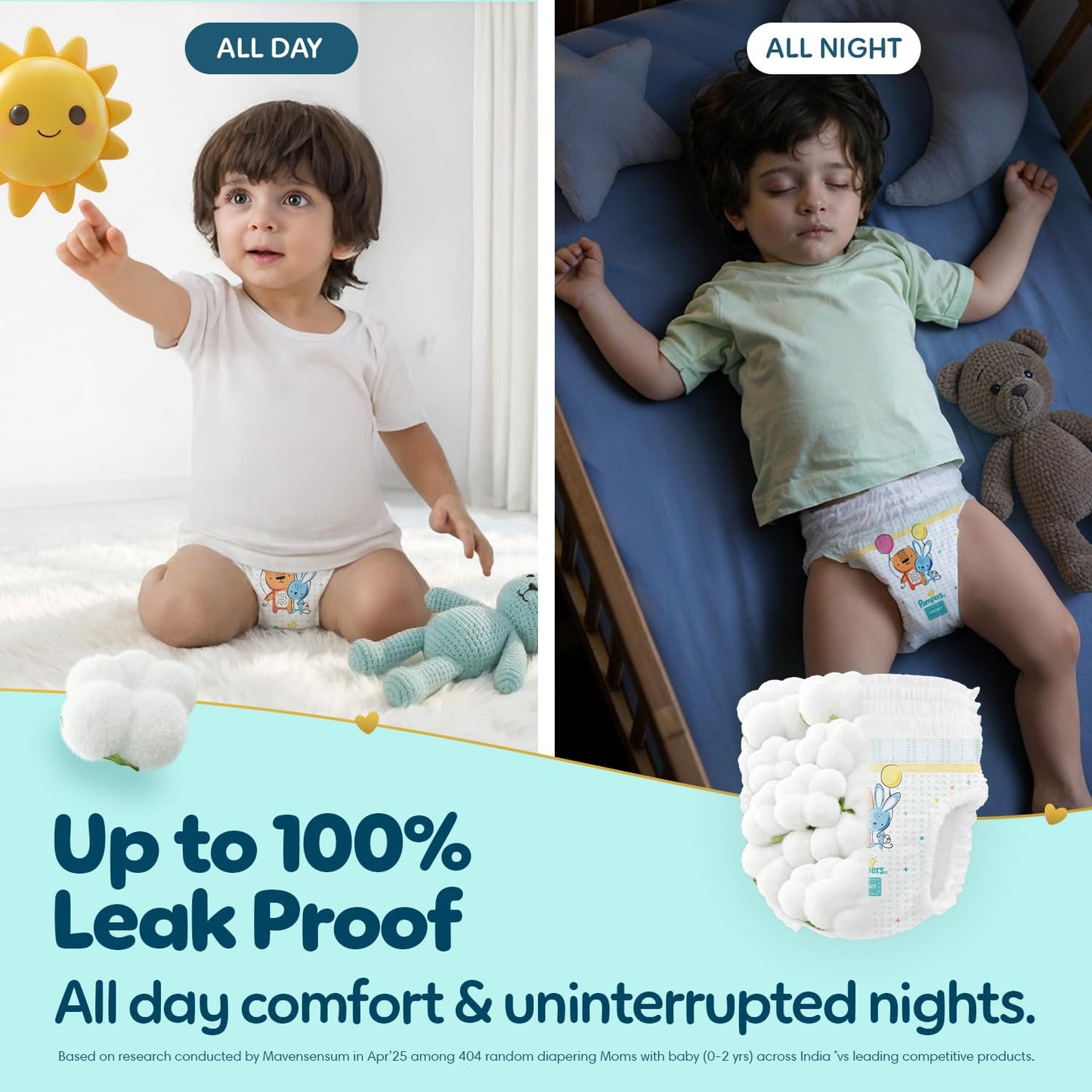 Pampers Premium Care Pant Style Baby Diapers M 54 Count | No Marks Design | Voted World #1 Softest Diaper | All in 1 diaper with 360 Cottony Softness