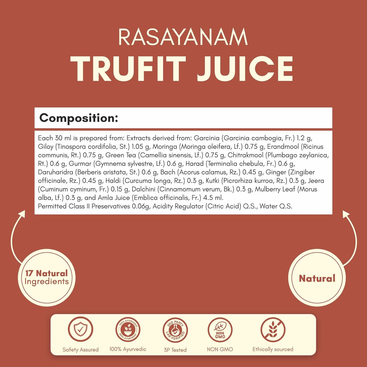 Rasayanam TruFit Juice 750 ml | 17 Herbs for Weight Management & Digestion | Kwath Method | No Sugar | Garcinia, Green Tea, Amla & Moringa | 100% Natural & Safe
