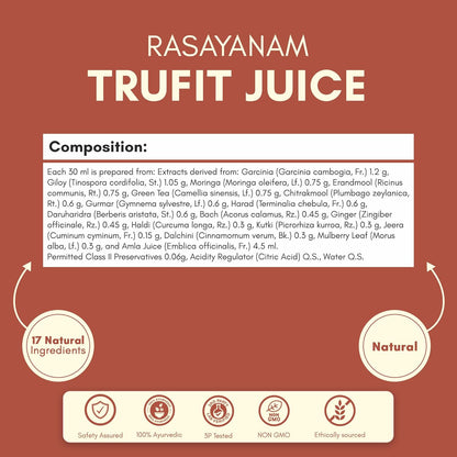 Rasayanam TruFit Juice 750 ml | 17 Herbs for Weight Management & Digestion | Kwath Method | No Sugar | Garcinia, Green Tea, Amla & Moringa | 100% Natural & Safe