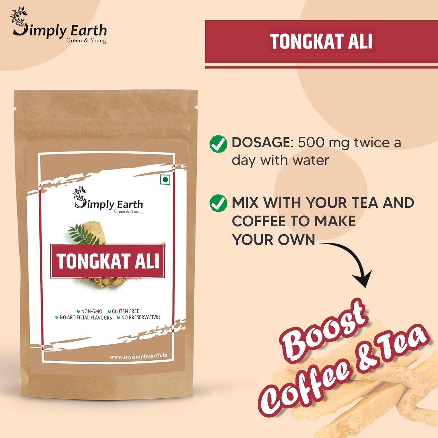 Simply Earth Menâ€™s Performance Duo - Tongkat Ali Longjack Root Extract 50g & Korean Red Ginseng 100g - Natural Supplement for Stamina, Energy, and Stress Tolerance
