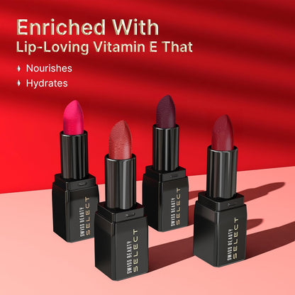 Swiss Beauty Select Dare To Matte Creamy Lipstick | with Velvety matte finish | Long Lasting Stay | with Vitamin E | Shade- Vivid Maroon, 3.8g |