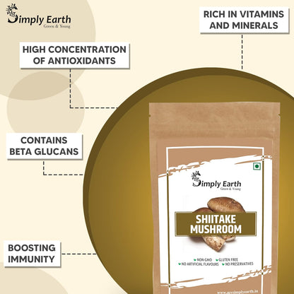 Simply Earth Shiitake Mushroom Extract Powder Supports Healthy Cholesterol & Helps BP Levels | for Immunity, Heart health | 100 GM