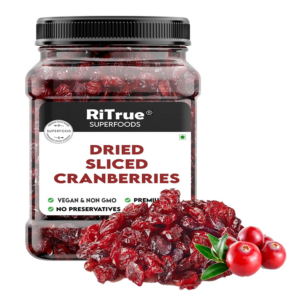 RiTrue - Dried Sliced Cranberry - 250 Gm Jar - Vegan, Non-GMO, Gluten Free | USA Cranberries Dry Fruits