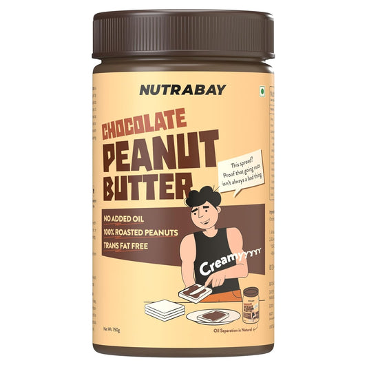 Nutrabay Foods Peanut Butter (Creamy) - Chocolate Intense, 750g | 100% Roasted Peanuts, 22g Protein, Zero Cholesterol, Vegan, Gluten Free, Non GMO