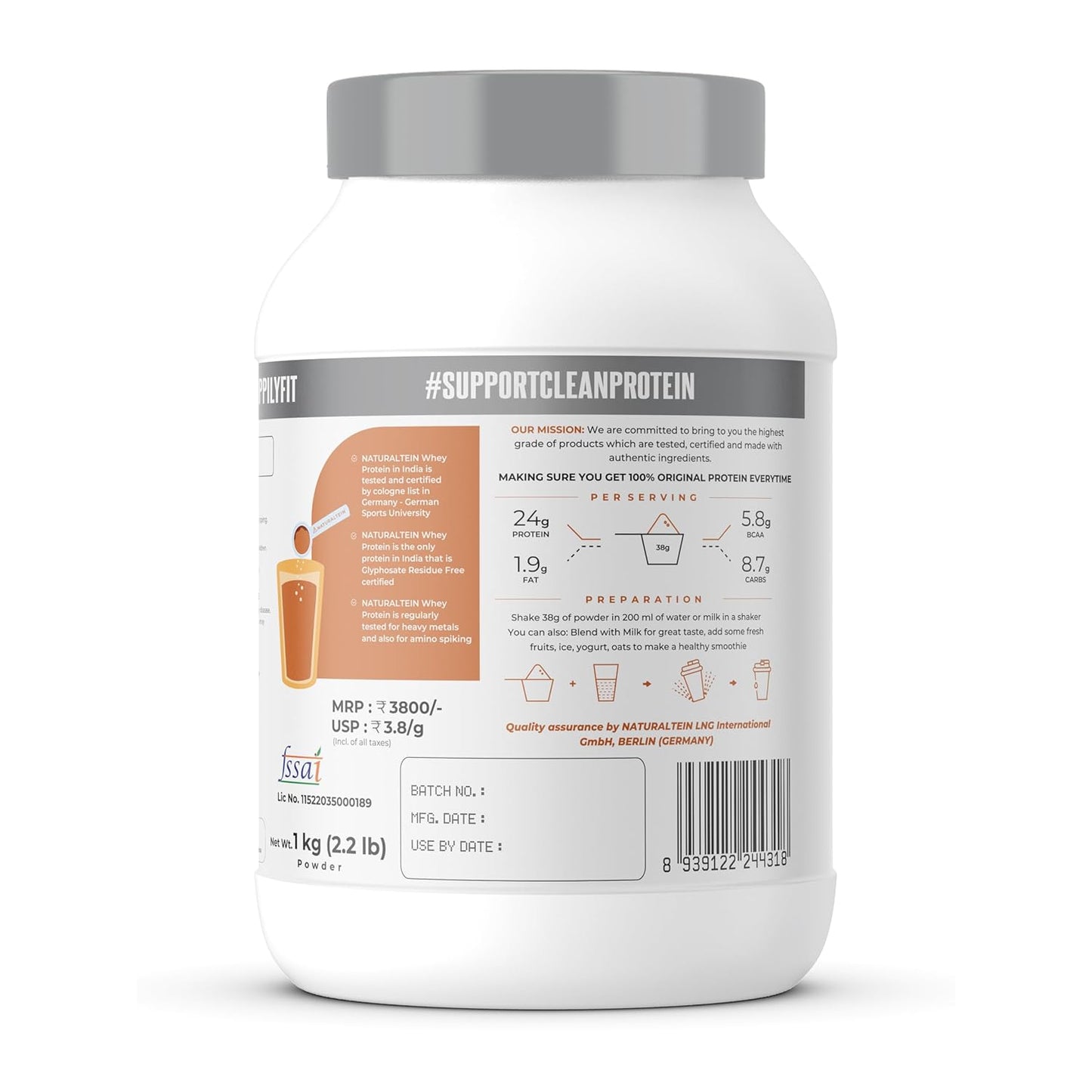 NATURALTEIN Natural Whey Max Protein â€“ 1 kg (Unflavoured) | 24 g Protein per Serving | Naturally Formulated | No Added Sugar | Non-GMO | Soy & Gluten Free | Smooth Mixability & Easy Digestion