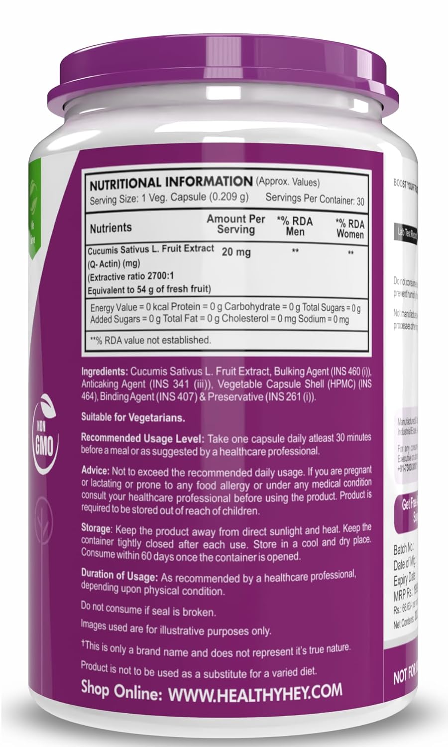 HealthyHey Nutrition JointQure - 20 mg per serving - 30 Vegetable Capsules