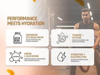 Naturaltein BCAA E+ Boost - Vegan BCAAs with Electrolytes, Vitamins & Minerals - 300g Clean Energy Drink - Natural Orange