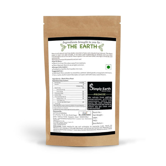 Simply Earth Peruvian Black Maca Root Powder | Boosts Energy and Immunity | Relieves Stress | Great for Men and Woman - (100GM)