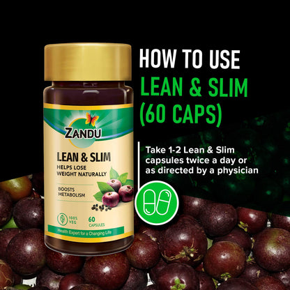 Zandu Lean & Slim Capsules Enriched with the Goodness of 6 Herbs to Help You in Weight Loss Journey, Acts as a Metabolism Booster And Supports Weight Management, Pack of 60 Veg Capsules
