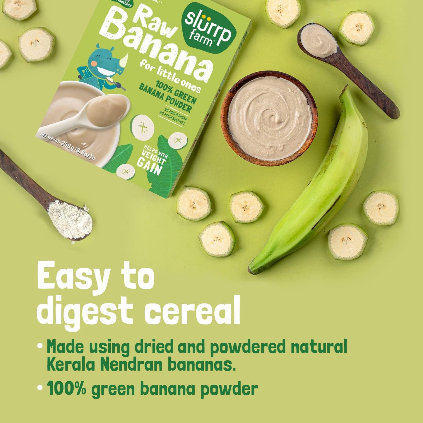 Slurrp Farm Nendran No Added Sugar Raw Banana Powder from Kerala | No Salt, No Milk and No Preservatives | Easy to Digest Cereal, 250 g