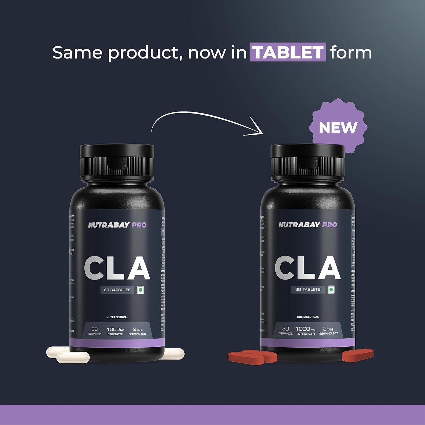 Nutrabay Pro CLA (Conjugated Linoleic Acid) | Fat Burner, Boosts Metabolism & Lean Muscle Build Supplement, 1000mg - 60 Veg Tablets