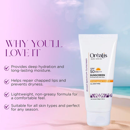 OrÃ©alis Sunscreen Cream 100gm with UVA UVB PA+ Protection | Moisturizer with Aloe Vera | Broad Spectrum Lightweight Non-Greasy Face Sunscreen for All Skin Types Men & Women