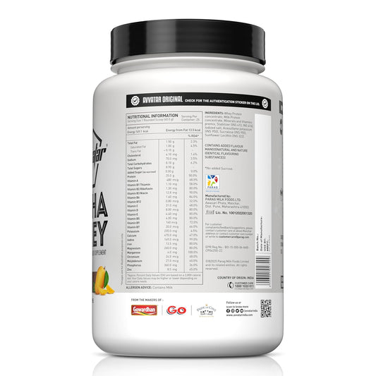 avvatar ALPHA WHEY PROTEIN | 1Kg | Mango Rush Flavour | 25g Protein | 25 Servings