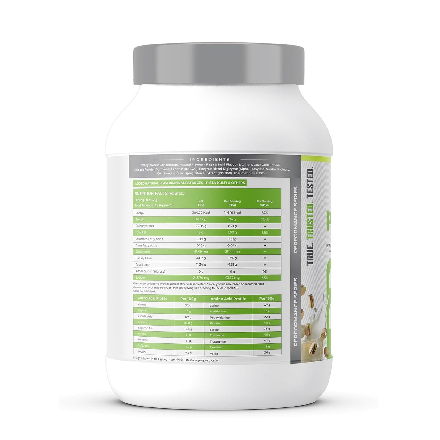 NATURALTEIN Natural Whey Protein â€“ 24g Protein per Serving | Pista Kulfi Flavour | Stevia Sweetened | No Added Sugar | Non-GMO | Soy-Free & Gluten-Free | Super Mixability | 1 kg