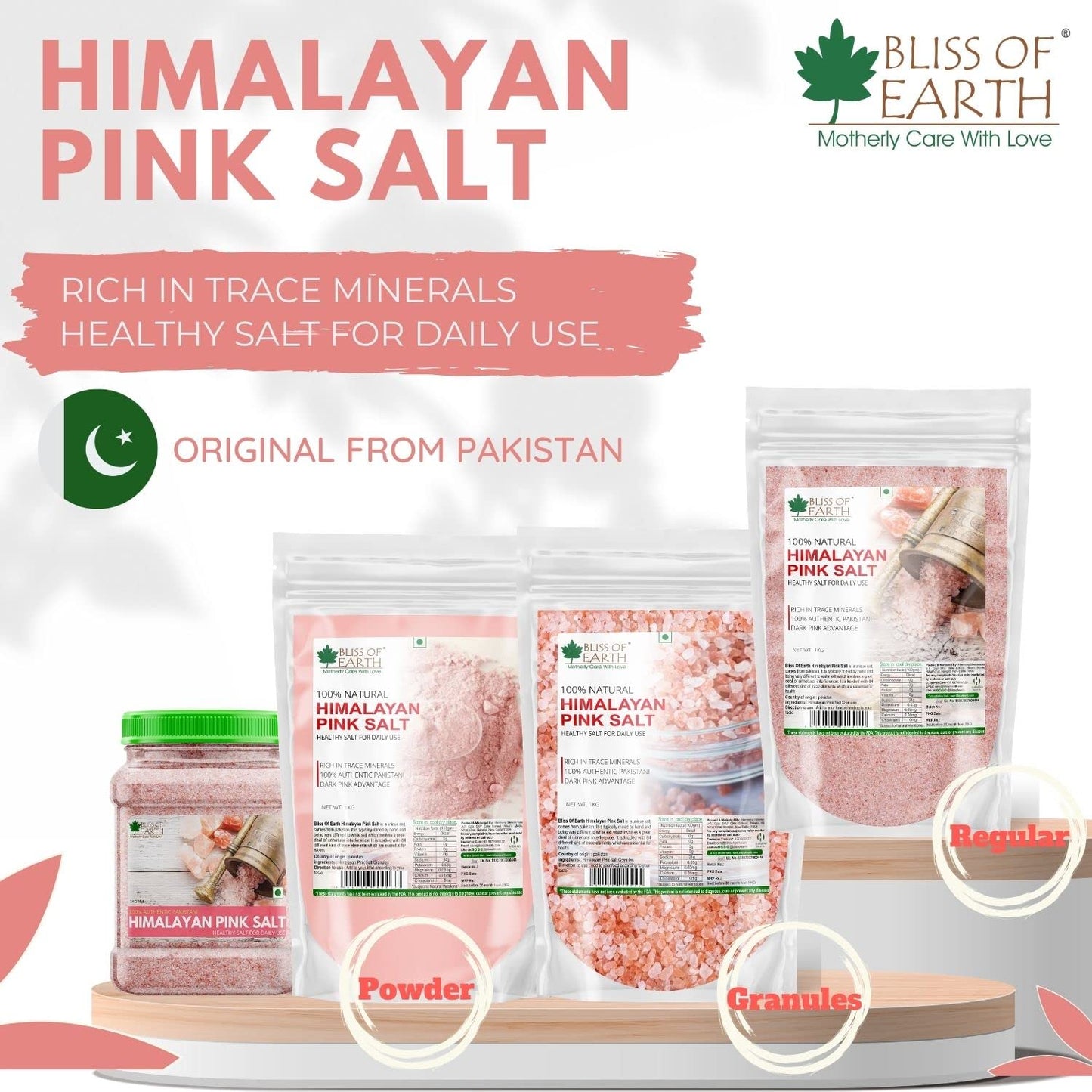 Bliss of Earth 1KG Fine Powder Pakistani Himalayan Pink Salt Non Iodised for weight management and Healthy Cooking Natural Saindha Namak