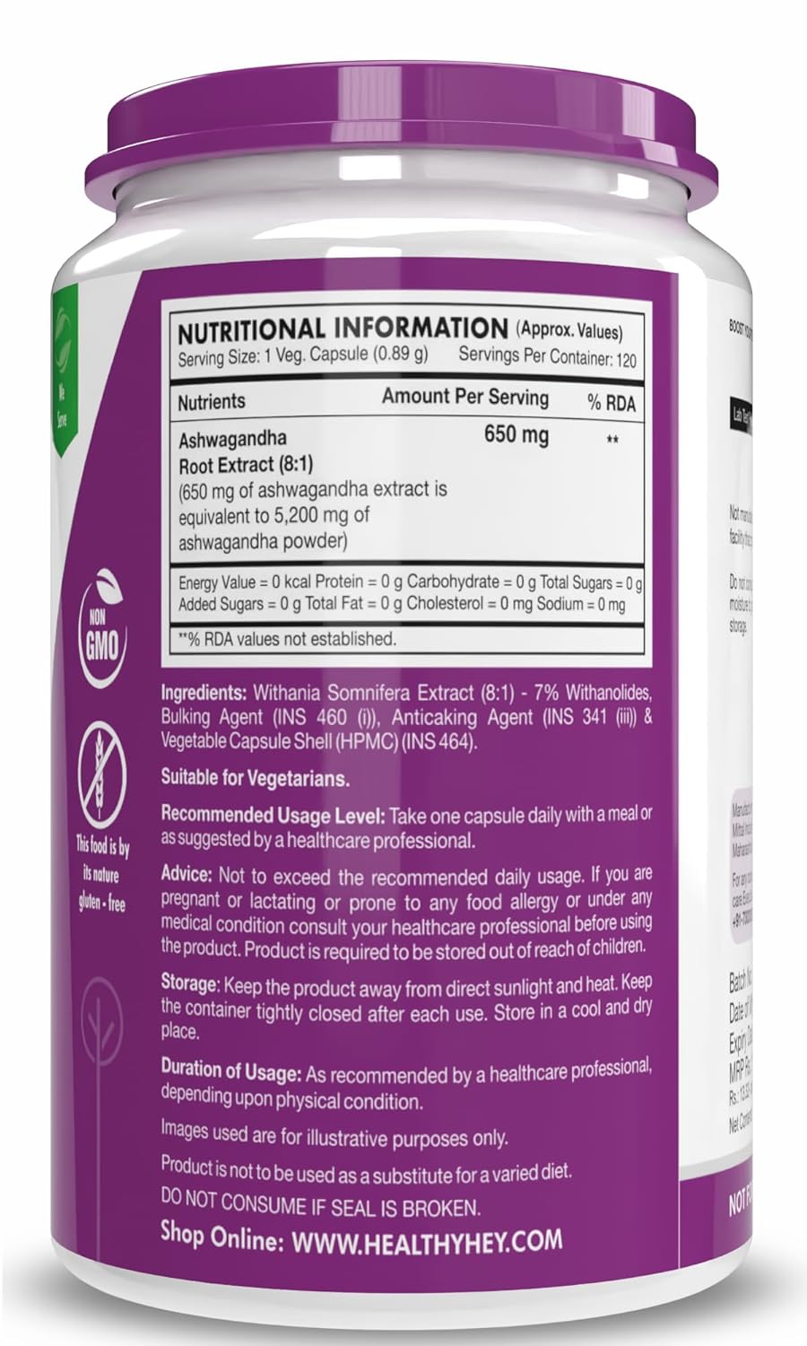 HealthyHey Nutrition Ashwagandha Powder Withania Somnifera | 100% Natural Ashwagandha Capsules - Ashwagandha Rejuvenates Mind & Body-120 Ashwagandha Capsules