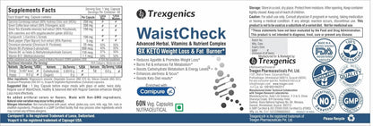 Trexgenics Waistcheck 9X Keto Weight Loss Management with Carnipure 100 Mg (Lonza, Switzerland) , 60 Veg. Capsules