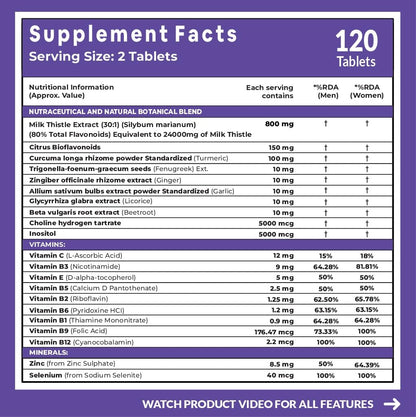 Carbamide Forte Liver Detox Supplement with Milk Thistle | 800mg Milk Thistle Extract (30:1) | Liver Detox Tablets with Added Multivitamins & Amino Acids â€“ 120 Veg Tablets