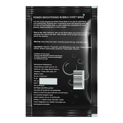 O3+ Power Brightening Bubble Sheet Mask for Deep cleansing and glowing skin (60gm ,Pack of 2)