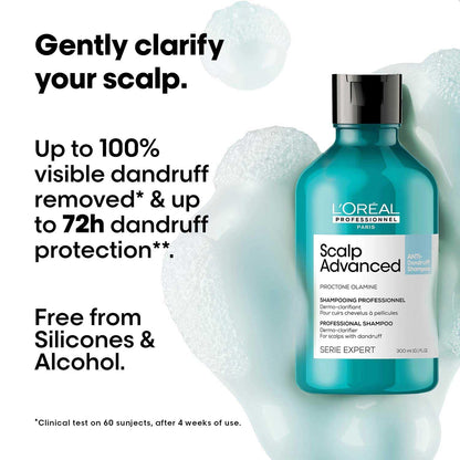 Lâ€™OrÃ©al Professionnel Scalp Advanced Anti-Dandruff Dermo-Clarifier Shampoo 300ml | Removes Dandruff & Gently Clarifies the Scalp with Piroctone Olamine | For Men & Women