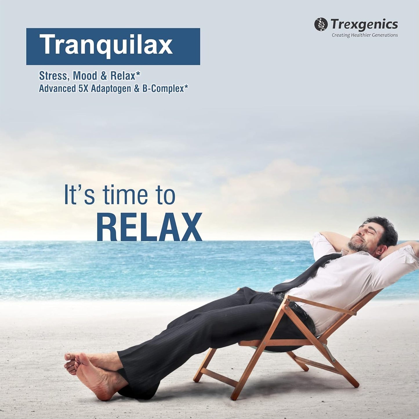 Trexgenics Tranquilax 5X Adaptogen + Full Spectrum Vitamin B - Complex Capsules for Synergistic Stress, Energy and Nervous System Support (60 Veg. Capsules)