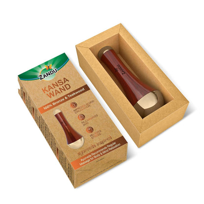 Zandu Ayurvedic Dual Sided Kansa Wand Massager | 100% Bronze & Teakwood handleâ€“ Portable Face, Neck, Body & Foot Massager | Promotes Relaxation & Improves Blood Circulation | Face Yoga Wellness Tool