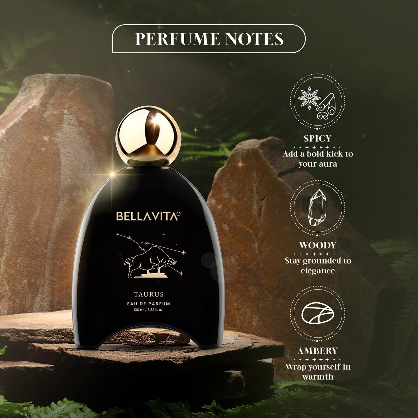 BELLAVITA Zodiac Collection Taurus | Long Lasting Perfume for Man and Woman | EDP 100ml | Pink pepper, Rose and Raspberry | Spicy, Woody Premium Unisex Fragrance for Men and Women