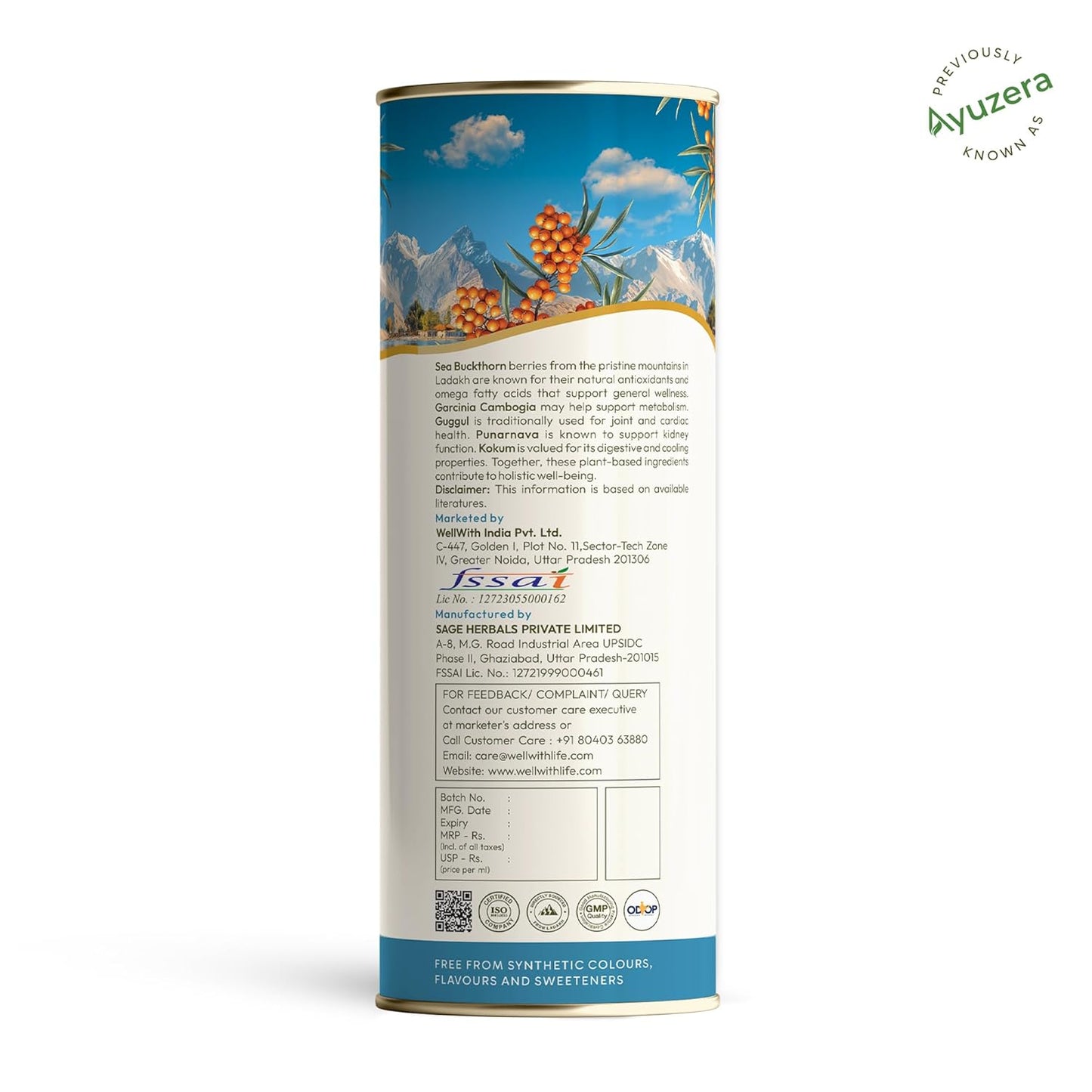 Wellwith Sea Buckthorn Fitwin(Fitwell) Juice 300ml | Makes 50 Glasses | Natural Vitamin C, Omega 3 6 7 9, Antioxidants | Immunity, Skin Glow & Gut Health Support | Herbal Juice Supplement