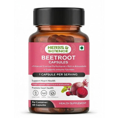 Herbs & Science Beetroot Capsules, 500mg Beetroot Extract, Supports Heart Health & Stamina, Rich in Antioxidants, 60 Veg Capsules