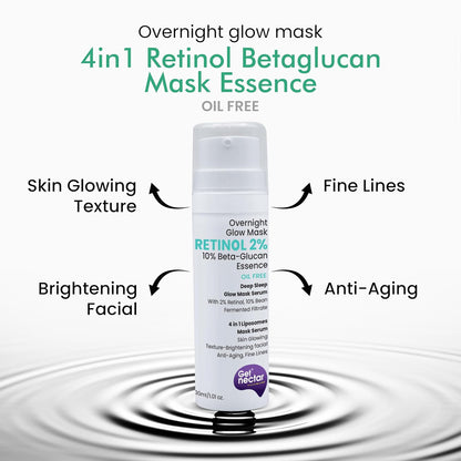Get Nectar Happiness Overnight Glow Mask Night Serum 2% Retinol (Oil Free) with Beta-glucan & Bean Essence for Anti-Aging, Fine Lines, Wrinkles & Younger-Look (30ml)