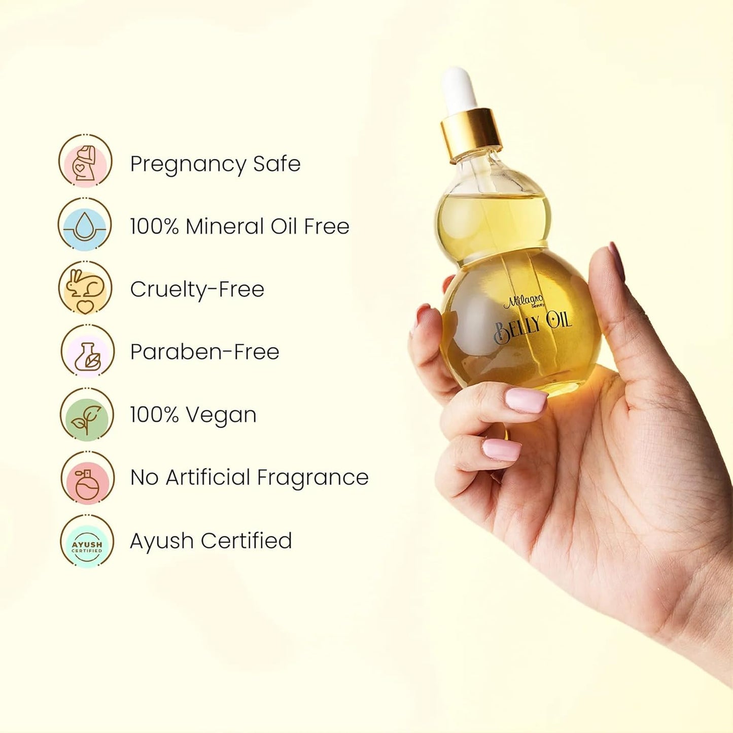 Milagro Beauty Ayurvedic Anti Stretch Marks Oil 100ml | Stretch Marks Removal Belly Oil | Safe for Pregnancy & Breastfeeding | Sweet Almond Oil + 20 Botanical Ingredients | Fades Old & New Scars