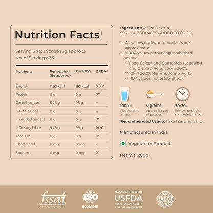 Nutrabay Good Gut Daily Fiber - 200 gm | 33 Servings | Unflavoured | Weight Management, Manages Sugar Control, Bloating, Constipation & Acidity Relief | Plant Based Prebiotic Soluble Fiber