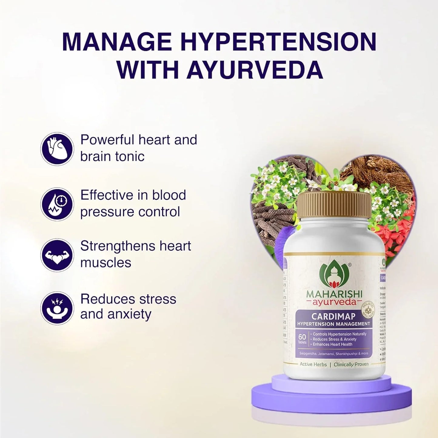 Maharishi Ayurveda Cardimap | Helps Normalises Blood Pressure Naturally | Unique Formulation | Synergy of 5 Herbs | 30 days Pack (60 Tablets)