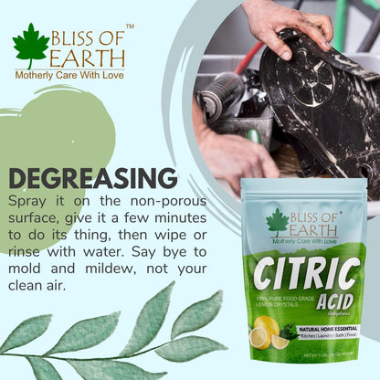 Bliss of Earth Citric Acid 100% Pure Food Grade Lemon Crystals Anhydrous Citric Acid Powder 907gm