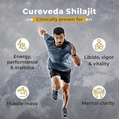 Cureveda Himalayan Shilajit For Men - Resin | 98% Fulvic Acid For Energy, Endurance & Vitality | 100% Ayurvedic (10 gm)