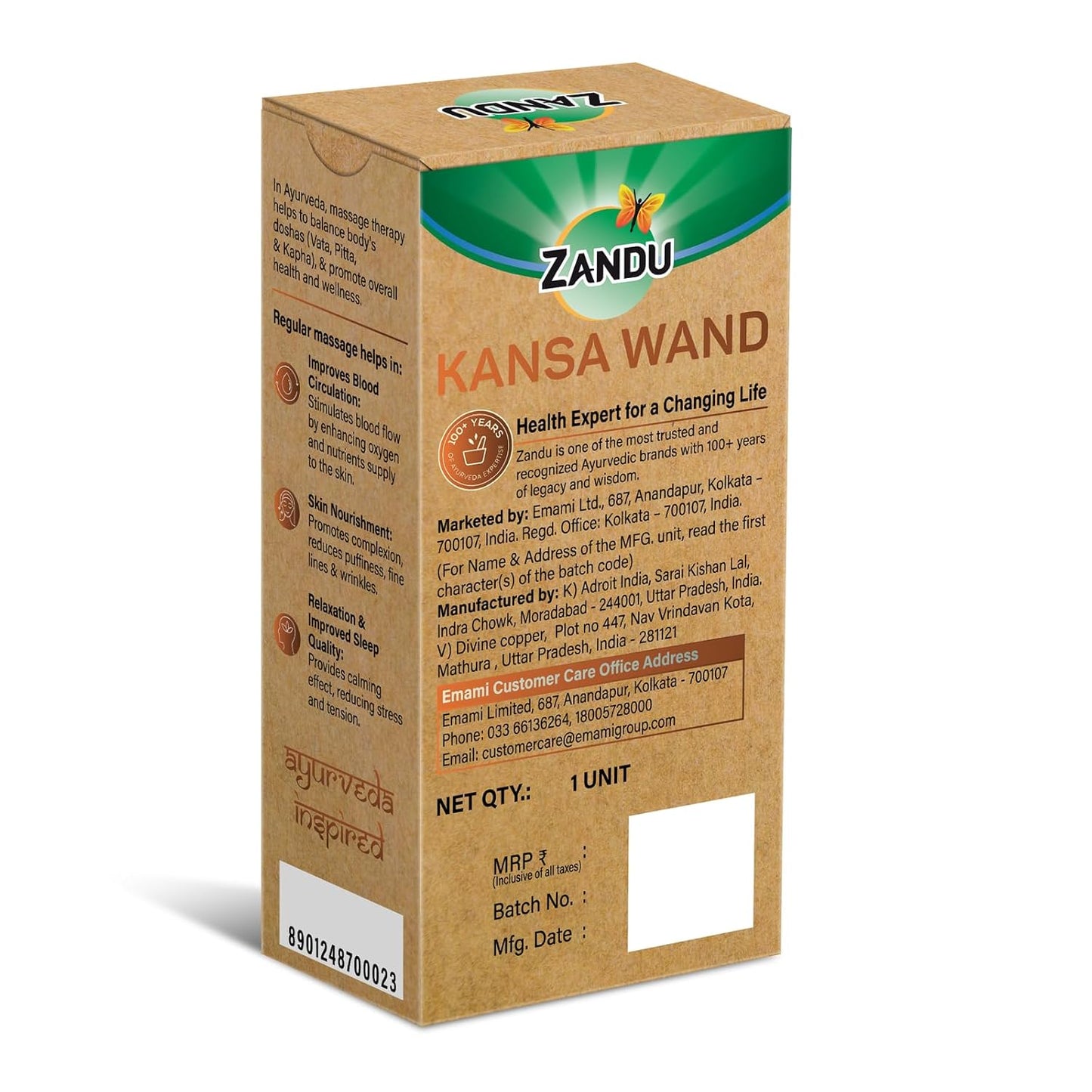 Zandu Ayurvedic Dual Sided Kansa Wand Massager | 100% Bronze & Teakwood handleâ€“ Portable Face, Neck, Body & Foot Massager | Promotes Relaxation & Improves Blood Circulation | Face Yoga Wellness Tool