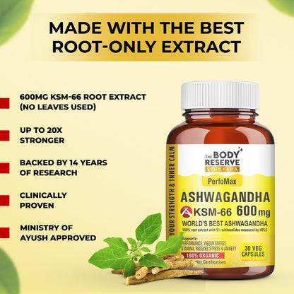 The Body Reserve Ashwagandha KSM66-30 Capsules Ashwagandha KSM 66 for men & Women Supports Stress Management & Muscle Recovery