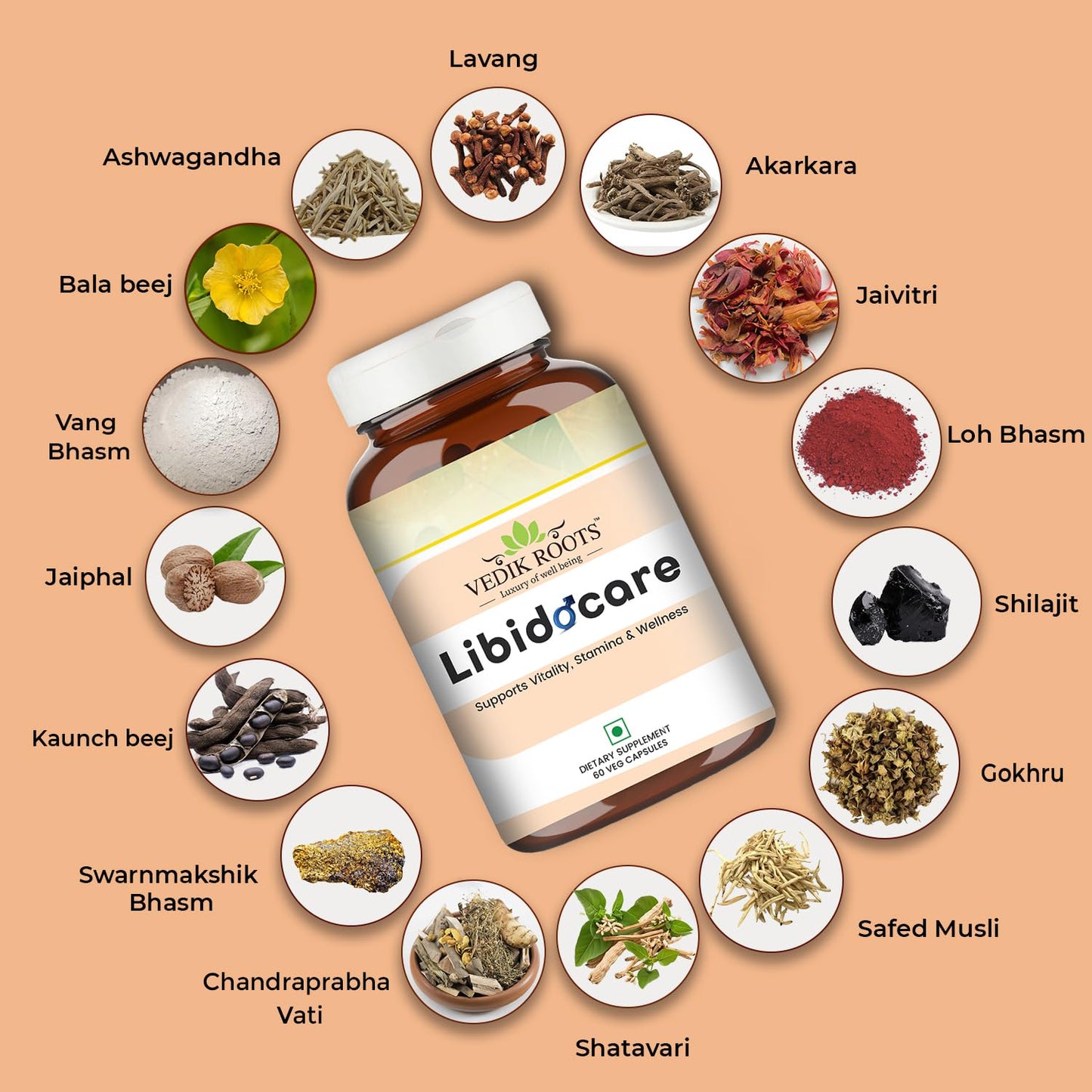Vitality Support Capsules for Men | Shilajit, Ashwagandha, Gokshura, Safed Musli & 15 Herbal Ingredients | Supports Energy, Strength & Wellness | 60 Capsules (Pack of 1)
