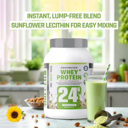 NATURALTEIN Natural Whey Protein â€“ 24g Protein per Serving | Pista Kulfi Flavour | Stevia Sweetened | No Added Sugar | Non-GMO | Soy-Free & Gluten-Free | Super Mixability | 1 kg