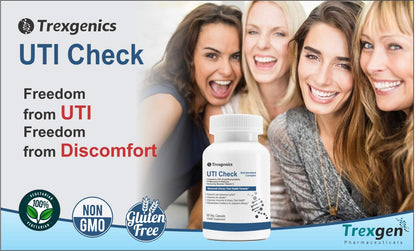 Trexgenics UTI CHECK Advanced Urinary Tract Cleanse & Function, Immunity Support with Optimized Cranberry 200mg, D-Mannose 250mg & Hibiscus 100mg & Vitamin C 40mg (60 Vcaps) (1)