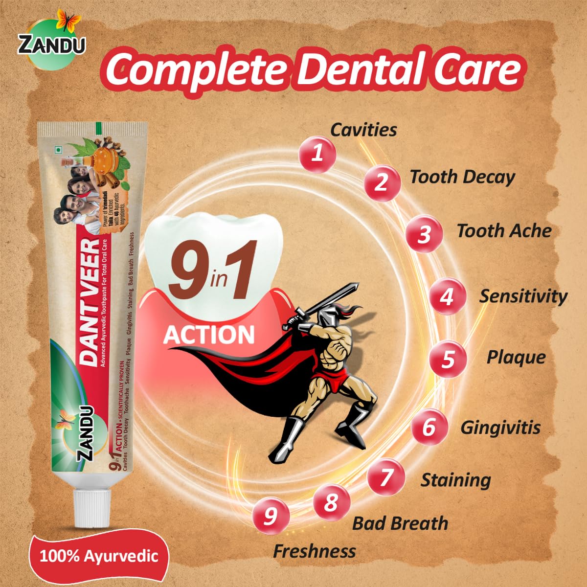 Zandu Dantveer, 200g, USAâ€™s 1st Ayurvedic toothpaste with Irimedadi oil | Scientifically proven formula |Fights 9 dental problems