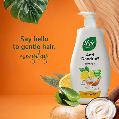 Nyle Naturals Anti Dandruff Shampoo 400ml | Enriched with Curd and Lemon for Fresh, Clear Scalp, Effective Flake Control | Mild Formula for Everyday Use