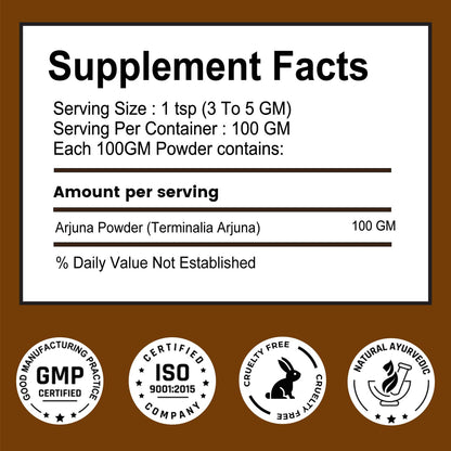 Organic Arjuna Bark Powder 100 g | Supports Healthy Heart Functions | Arjun Ki Chaal Powder Promotes Healthy Metabolism (Pack of 1)