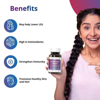 Viteva Organic Grape Seed Extract with 98% Polyphenols 500mg 90 Veg Capsules - Supports Healthy Cholesterol Levels & Immunity - Antioxidant Supplement to promote Healthy Hair & Skin