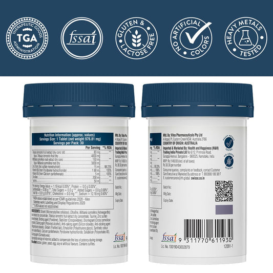 Swisse Menâ€™s Endurance Boost with 150mg Ashwagandha, 80mg Tribulus Terrestris (Gokshura) & Taurine for Performance Boost - Manufactured in Australia - Boosts Strength & Performance (30 Tablets)