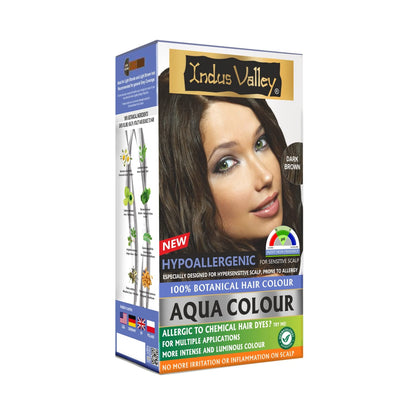 INDUS VALLEY Organic Natural Hypo Allergic Aqua Colour 100% Botanical Hair Colour (Dark Brown, 30ml + 200g)