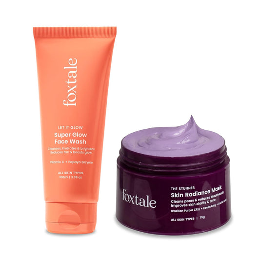 Foxtale Detan and Glow Duo â€“ Face Wash + Skin Radiance Mask | Removes Tan, Brightens, Unclogs Pores | With Vitamin C, Papaya Enzyme, Lactic Acid & Clay | For Radiant, Even-Toned Skin